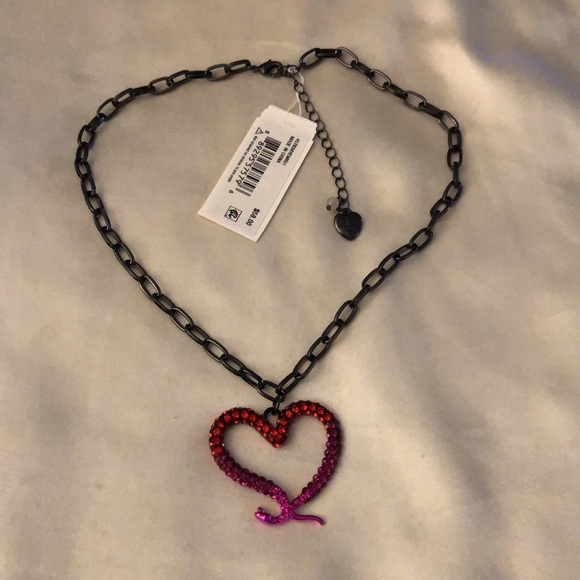 Betsey Johnson Hematite Tone Midnight Garden Snake Heart Pendant Necklace NWT - Picture 7 of 12